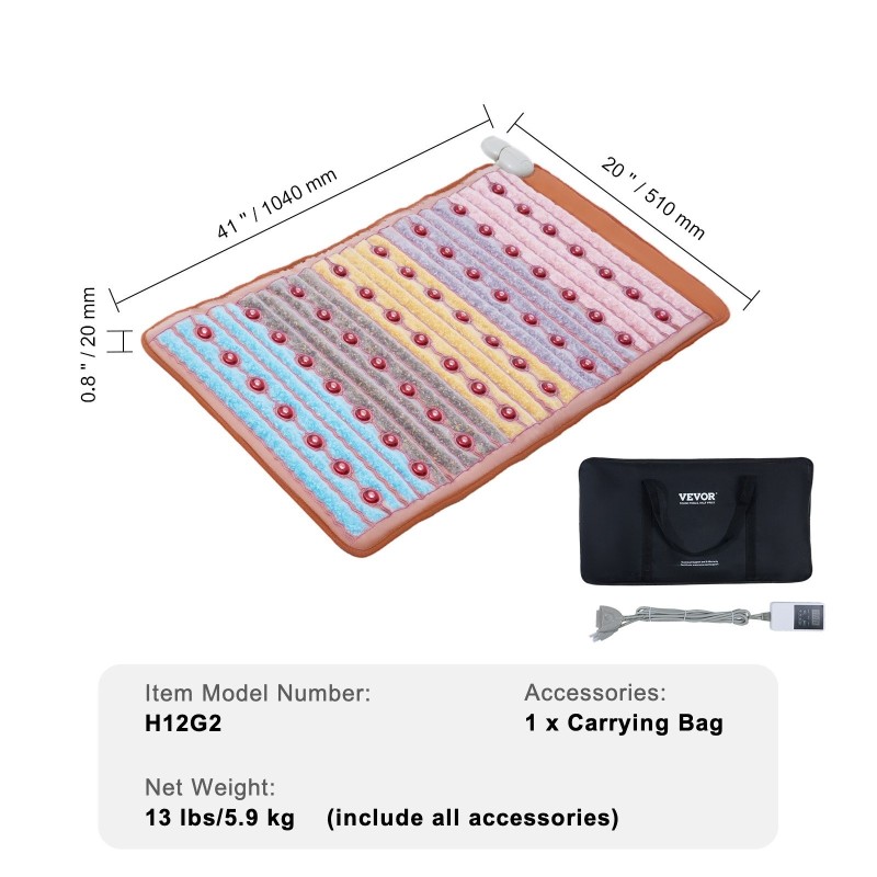 Kaukoinfrapunalämpömatto 104×51 cm 5 jalokiveä 660 nanometrin punavalo