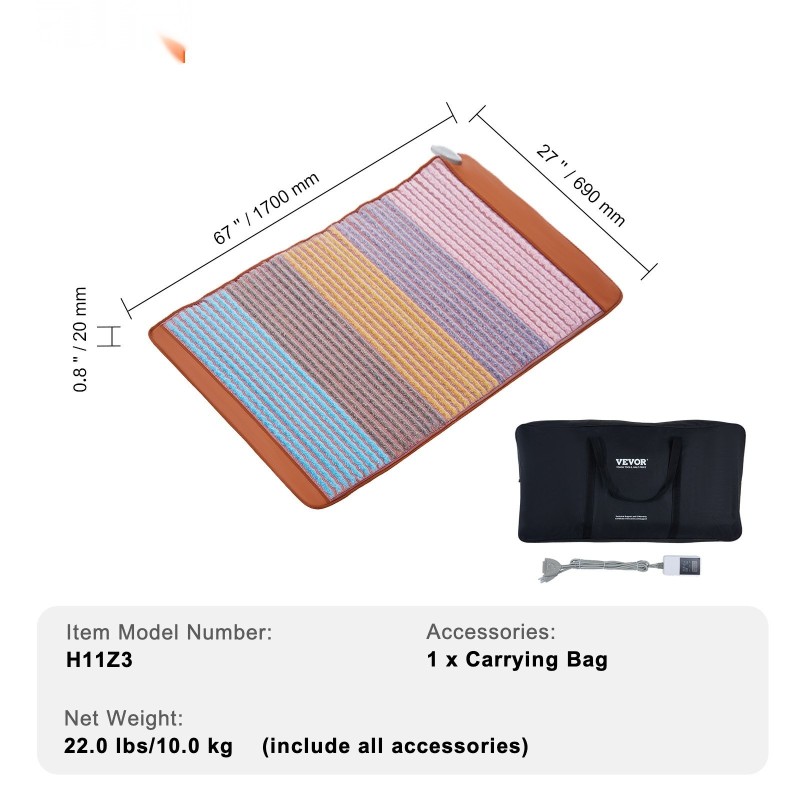 Koko kehon lämmitettävä matto 5 luonnollista kristallia 170×69 cm