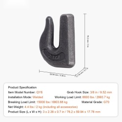 Hitsattava koukku traktorin kauhaan G70-lujuusteräs 9,52 mm 6 kpl
