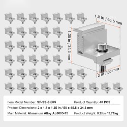 Z-asennuskiinnikkeet anodisoitu alumiini 35–50 mm kehystetyille paneeleille 40 kappaletta