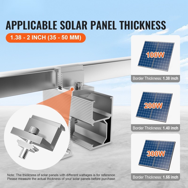 Z-kiinnityskannattimet eloksoitu alumiiniseos säädettävä päätykiristin 35–50 mm 20 kpl kehystetyille aurinkopaneeleille