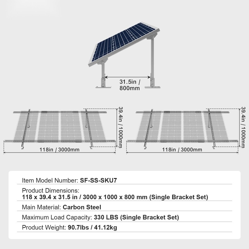 Maakiinnikesarja aurinkopaneeleille hiiliteräs kaksi sarjaa 4–8 aurinkopaneelia säädettävä 30–60 asteen kallistus