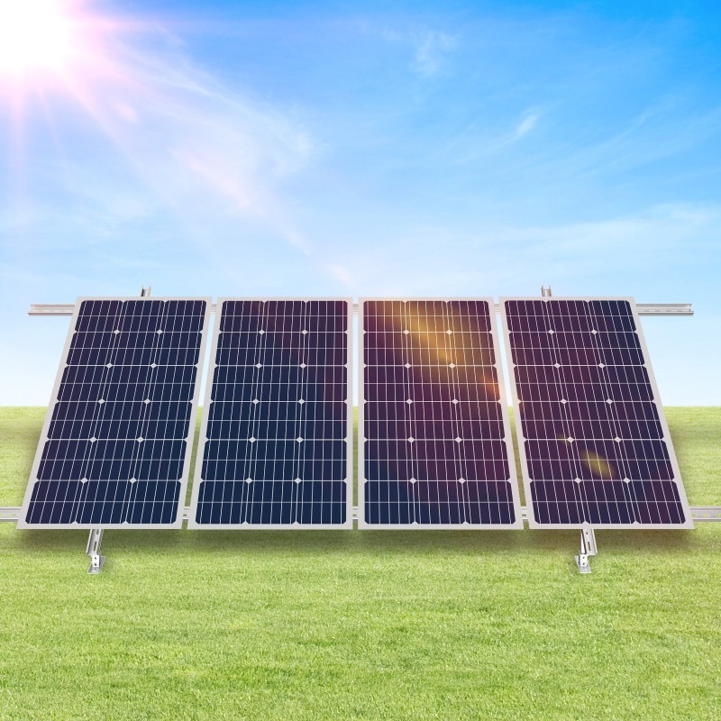 Maahan asennettava hiiliteräs aurinkopaneeliteline 1–4 paneelille säädettävä 30–60 asteen kulma