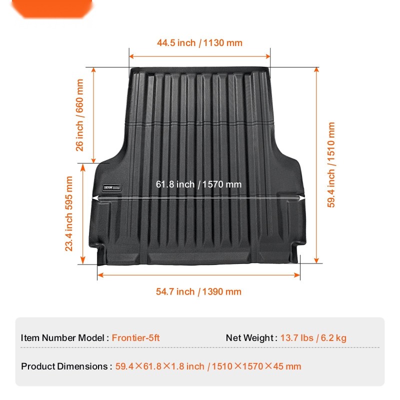 Kuorma-auton lavamatto TPE-materiaali 5 jalan lavalle Nissan Frontier 2022–2024