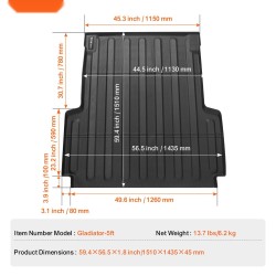 Lavamatto TPE 5 jalan Jeep Gladiator 2020–2024 liukumaton korotetuilla reunoilla