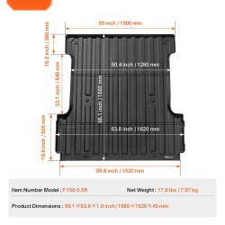 Lavamatto TPE musta 5,5 jalan Ford F-150 2015–2024 luistamaton