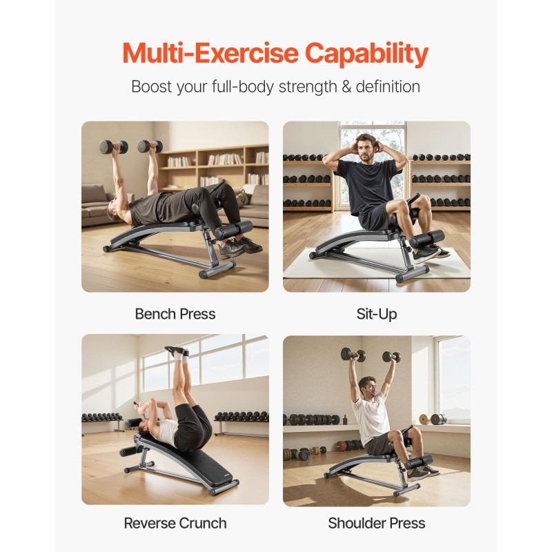 Vatsalihaspenkki hiiliteräsrunko 272 kg 6-portainen korkeussäätö kaareva selkänoja käänteinen kahva