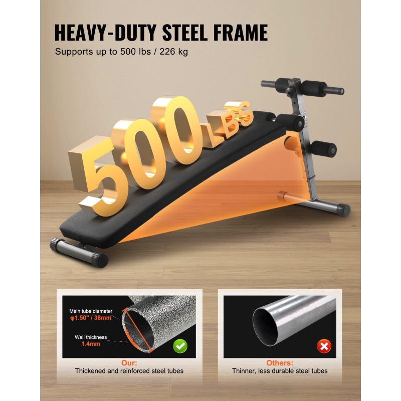 Vatsalihaspenkki taitettava teräsrunko 5 korkeussäätöä säädettävä jalkatuki 226 kg