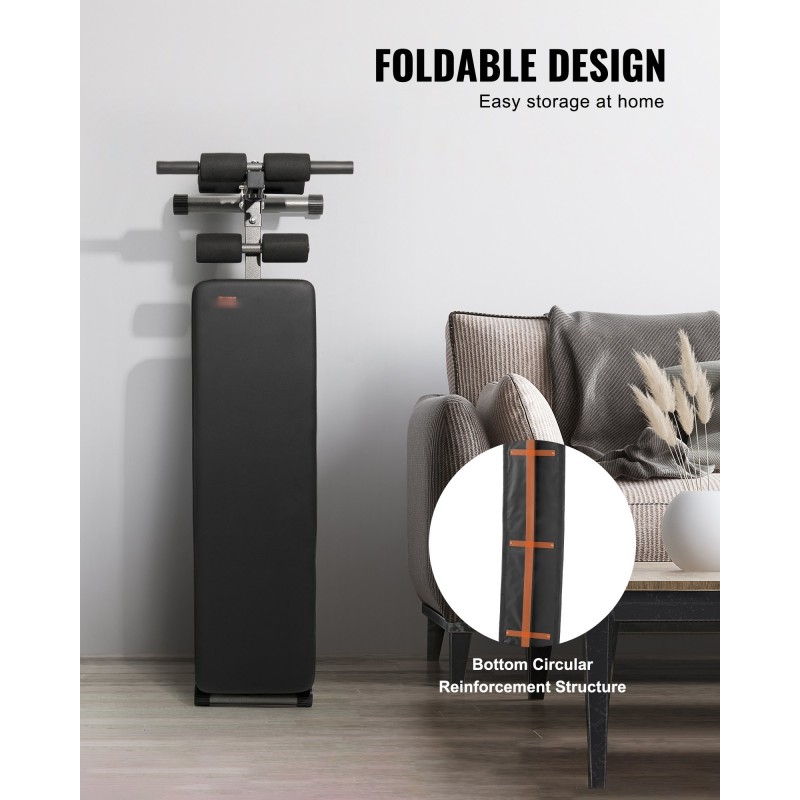 Vatsalihaspenkki taitettava teräsrunko 5 korkeussäätöä säädettävä jalkatuki 226 kg