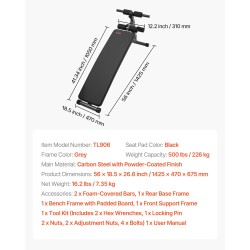 Vatsalihaspenkki taitettava teräsrunko 5 korkeussäätöä säädettävä jalkatuki 226 kg