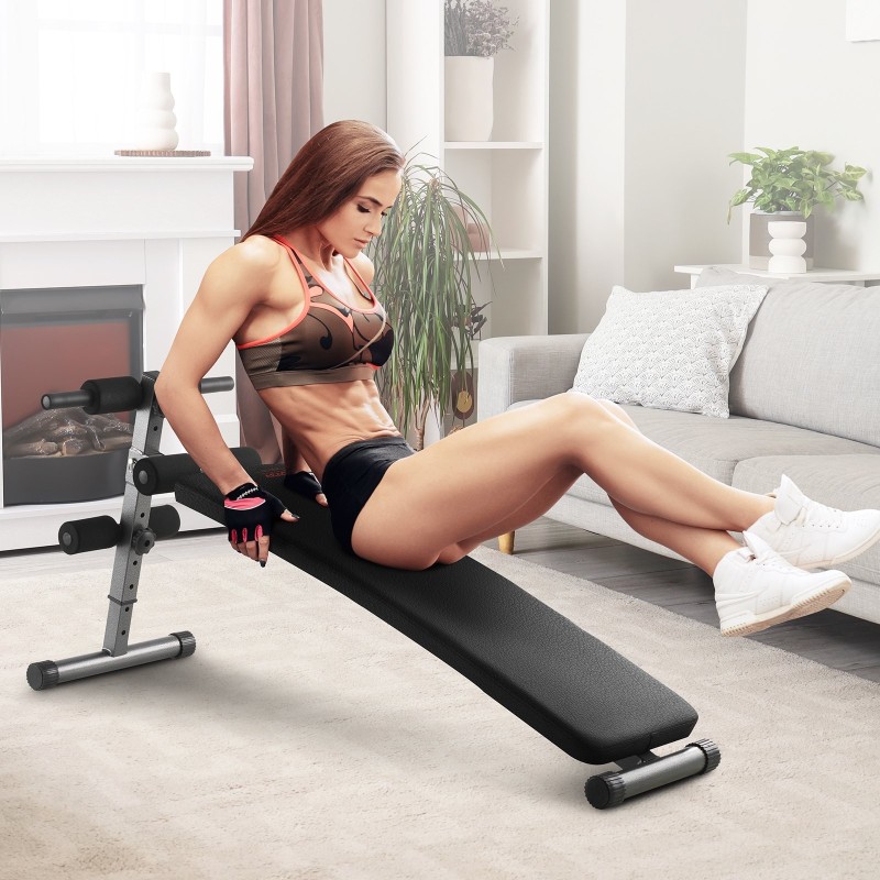 Vatsalihaspenkki taitettava teräsrunko 5 korkeussäätöä säädettävä jalkatuki 226 kg