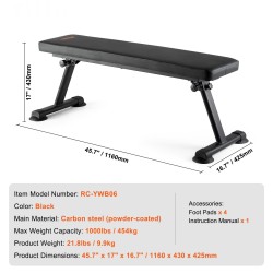 Tasapenkki hiiliteräsrunko 454 kg kantavuus taittuva musta kotitreeniin