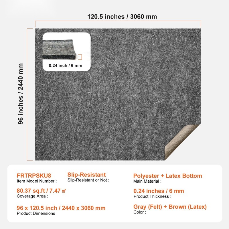 Maton aluspehmuste polyesterihuopa lateksipohja 244 x 306 cm 6 mm liukuestolla