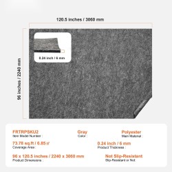 Mattoalusta 100 prosenttinen polyesterihuopa 224 x 306 cm 6 mm harmaa