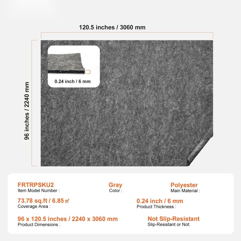 Mattoalusta 100 prosenttinen polyesterihuopa 224 x 306 cm 6 mm harmaa