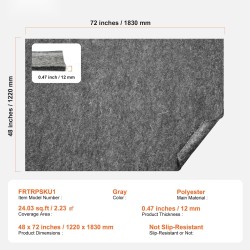 Mattoalusta polyesterihuopa ja lateksi liukuestopintainen 122 x 183 cm 12 mm harmaa