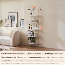 Tikashylly 5-tasoinen metallirunkoinen seinään kiinnitettävä lastulevyhyllyillä 640x300x1825 mm