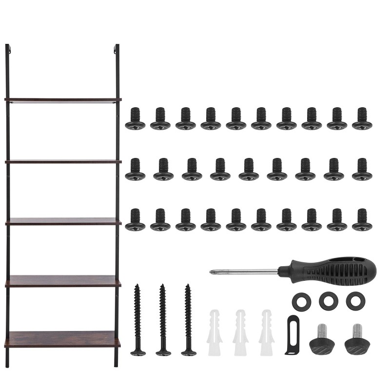Seinään kiinnitettävä metallinen tikashylly viisi tasoa 640 x 300 x 1825 mm