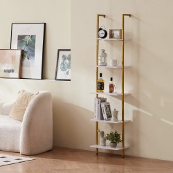 Seinään kiinnitettävä tikashylly teräsrunko valkoiset lastulevyhyllyt 5 tasoa 400x300x1780 mm