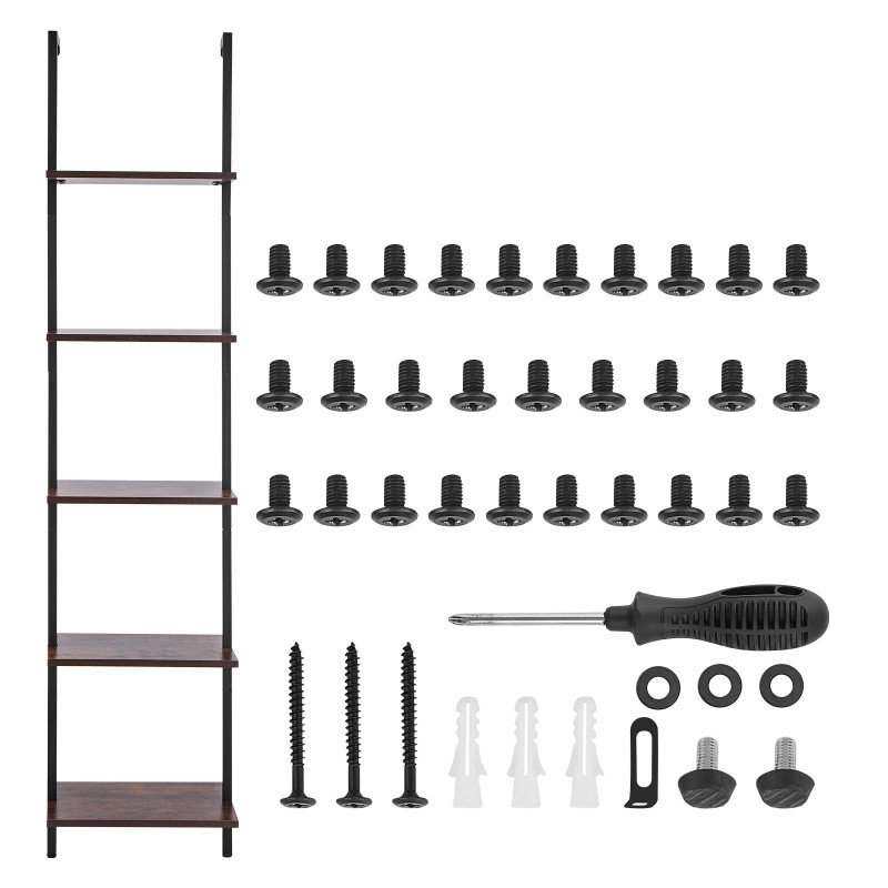 Seinään kiinnitettävä viisitasoinen tikashylly metallirunko puulevyt ripustustanko