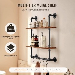 Seinälle asennettava 2-tasoinen putkihylly metallirunko ja puulevyt