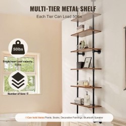 Seinään kiinnitettävä hylly galvanoitu teräsrunko P2-levyhyllyt 6 tasoa 610x255x2120 mm