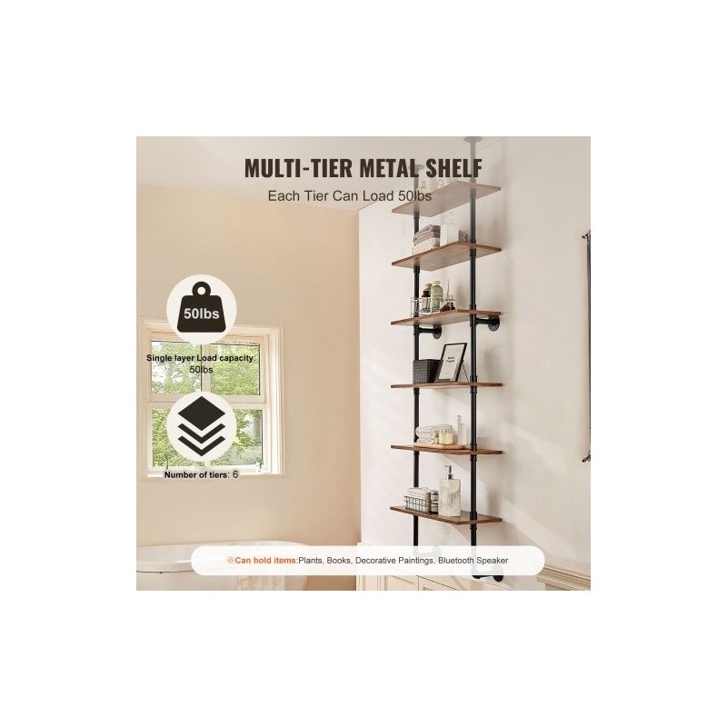 Seinään kiinnitettävä hylly galvanoitu teräsrunko P2-levyhyllyt 6 tasoa 610x255x2120 mm