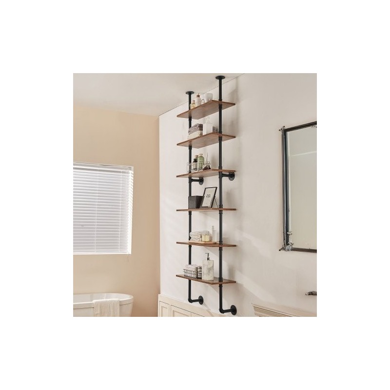 Seinään kiinnitettävä hylly galvanoitu teräsrunko P2-levyhyllyt 6 tasoa 610x255x2120 mm