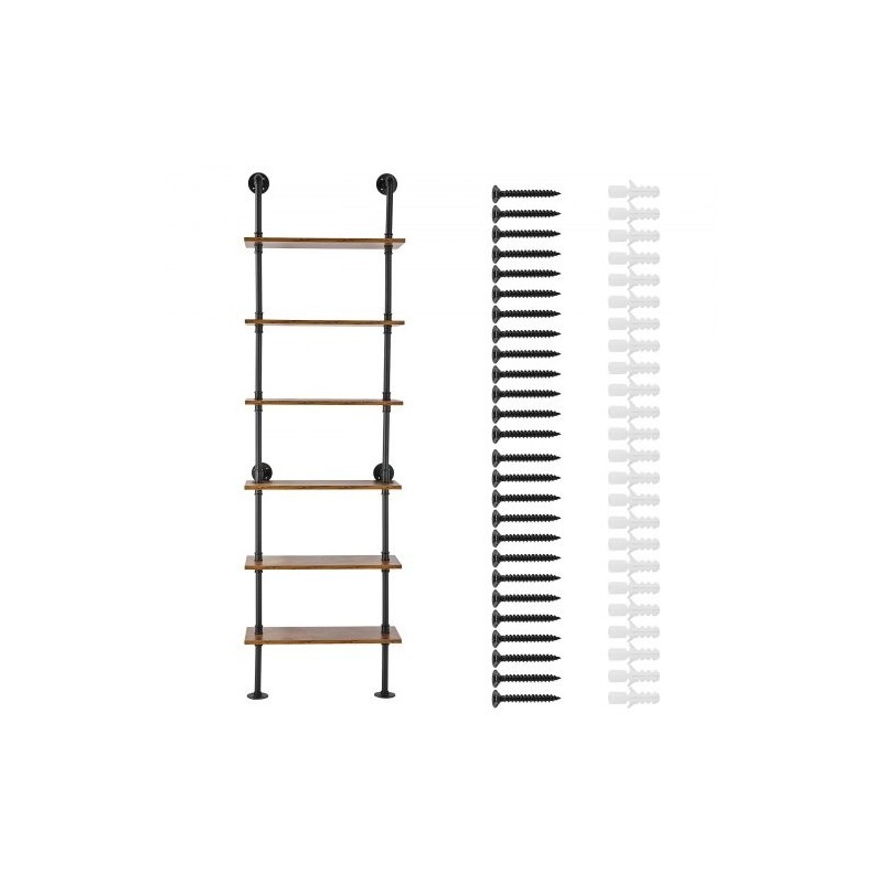 Seinään kiinnitettävä hylly galvanoitu teräsrunko P2-levyhyllyt 6 tasoa 610x255x2120 mm