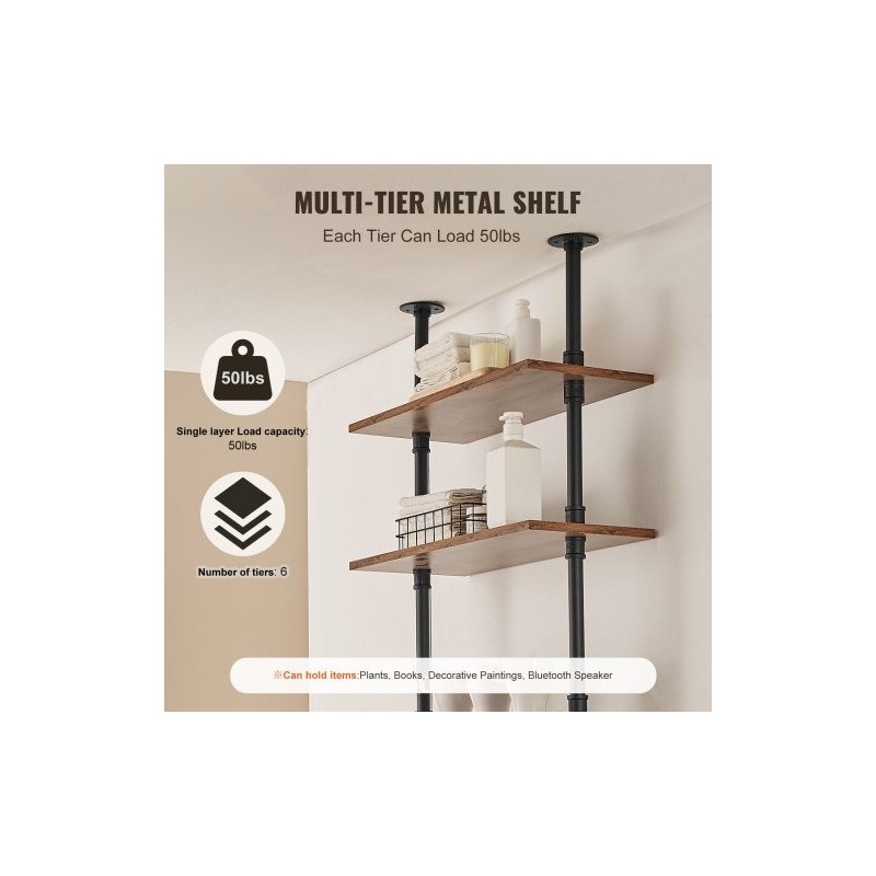 Seinään kiinnitettävä metallinen putkihylly 5 tasoa 610x250 mm teräsrunko