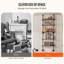 Seinään kiinnitettävä metallinen putkihylly 5 tasoa 610x250 mm teräsrunko