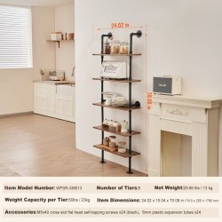 Seinään kiinnitettävä metallinen putkihylly 5 tasoa 610x250 mm teräsrunko