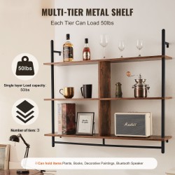 Seinähylly 3-tasoinen teräsrunko P2-levytaso 1050 x 240 mm ripustustangolla musta