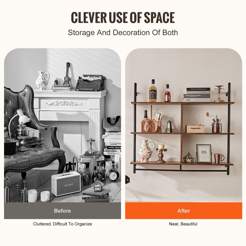 Seinähylly 3-tasoinen teräsrunko P2-levytaso 1050 x 240 mm ripustustangolla musta