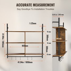 Seinähylly 3-tasoinen teräsrunko P2-levytaso 1050 x 240 mm ripustustangolla musta