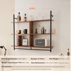 Seinähylly 3-tasoinen teräsrunko P2-levytaso 1050 x 240 mm ripustustangolla musta