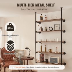 Seinäkiinnitteinen teräsputkihylly viisi tasoa kaksi runkoa kolmesataa millimetriä leveille hyllylevyille