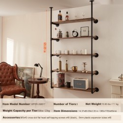 Seinäkiinnitteinen teräsputkihylly viisi tasoa kaksi runkoa kolmesataa millimetriä leveille hyllylevyille