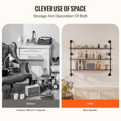 Seinäkiinnitteinen teräsputkihylly 3 tasoa 1220 x 250 mm 14 kg kantavuus