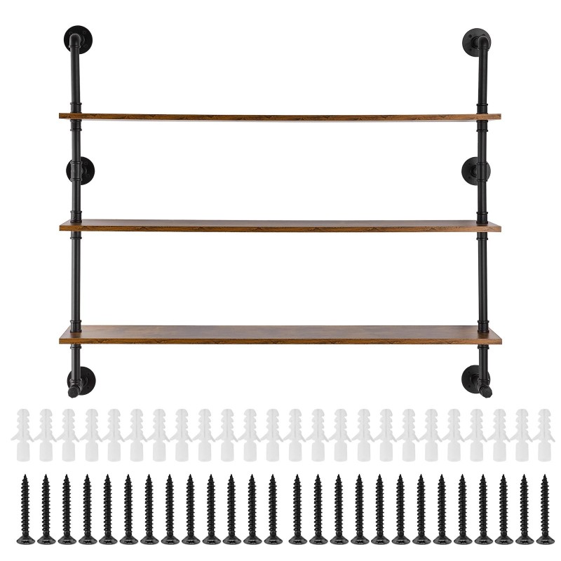 Seinäkiinnitteinen teräsputkihylly 3 tasoa 1220 x 250 mm 14 kg kantavuus