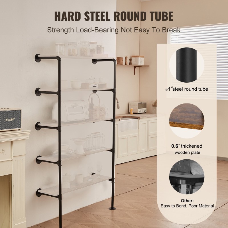 Seinäkiinnitteinen putkihylly galvanoitu teräs 5 tasoa 2 kpl musta