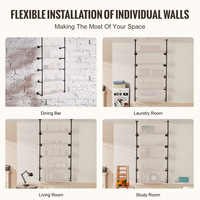 Seinäkiinnitteinen putkihylly galvanoitu teräs 5 tasoa 2 kpl musta