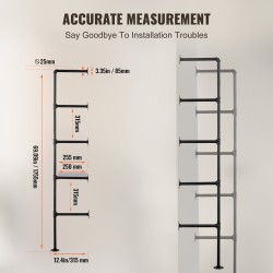 Seinäkiinnitteinen putkihylly galvanoitu teräs 5 tasoa 2 kpl musta