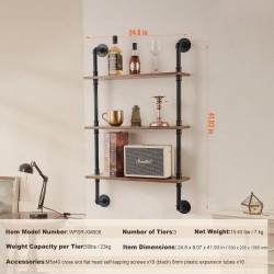 Seinään kiinnitettävä kolmikerroksinen hylly teräsputkirunko P2-kuitulevy 610x200x725 mm