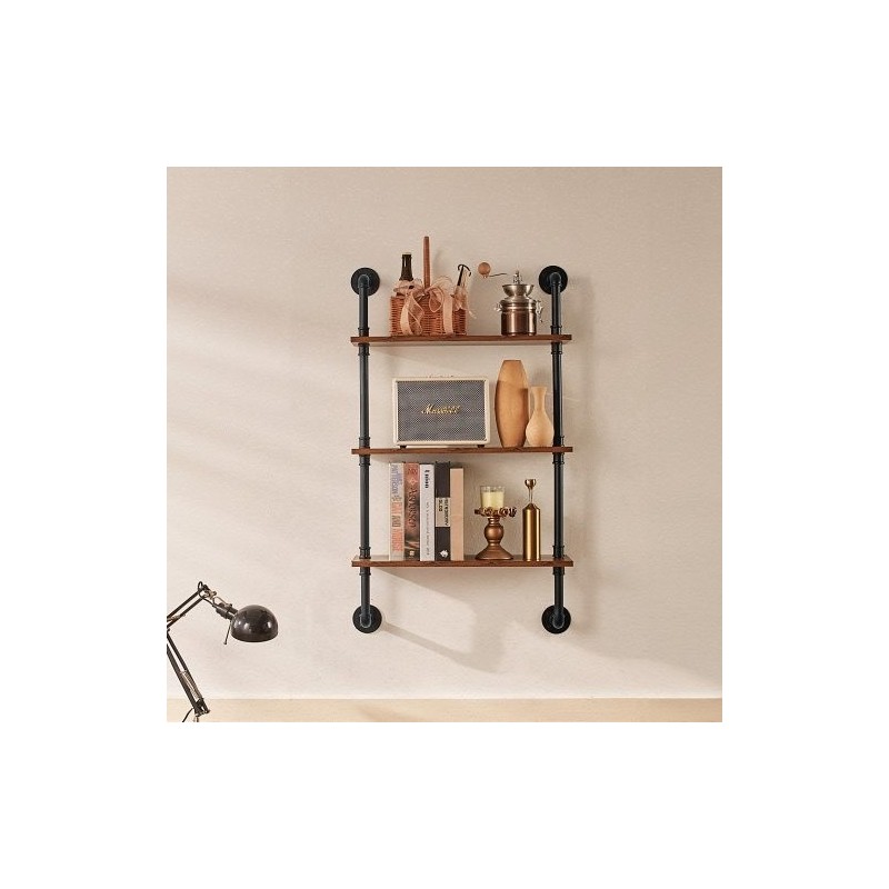 Seinään kiinnitettävä kolmikerroksinen hylly teräsputkirunko P2-kuitulevy 610x200x725 mm