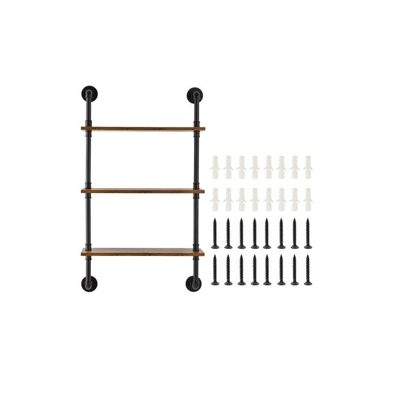 Seinään kiinnitettävä kolmikerroksinen hylly teräsputkirunko P2-kuitulevy 610x200x725 mm