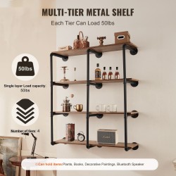 Putkihylly teräs seinäkiinnitteinen 4-kerroksinen 3-osainen 300 mm leveälle musta