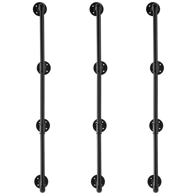 Putkihylly teräs seinäkiinnitteinen 4-kerroksinen 3-osainen 300 mm leveälle musta