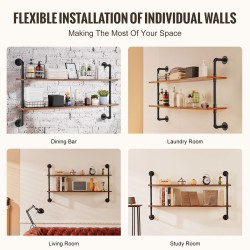 Seinäkiinnitteinen putkihylly kahdella tasolla P2-levy 1220 millimetriä leveä galvanoitu teräsputki musta