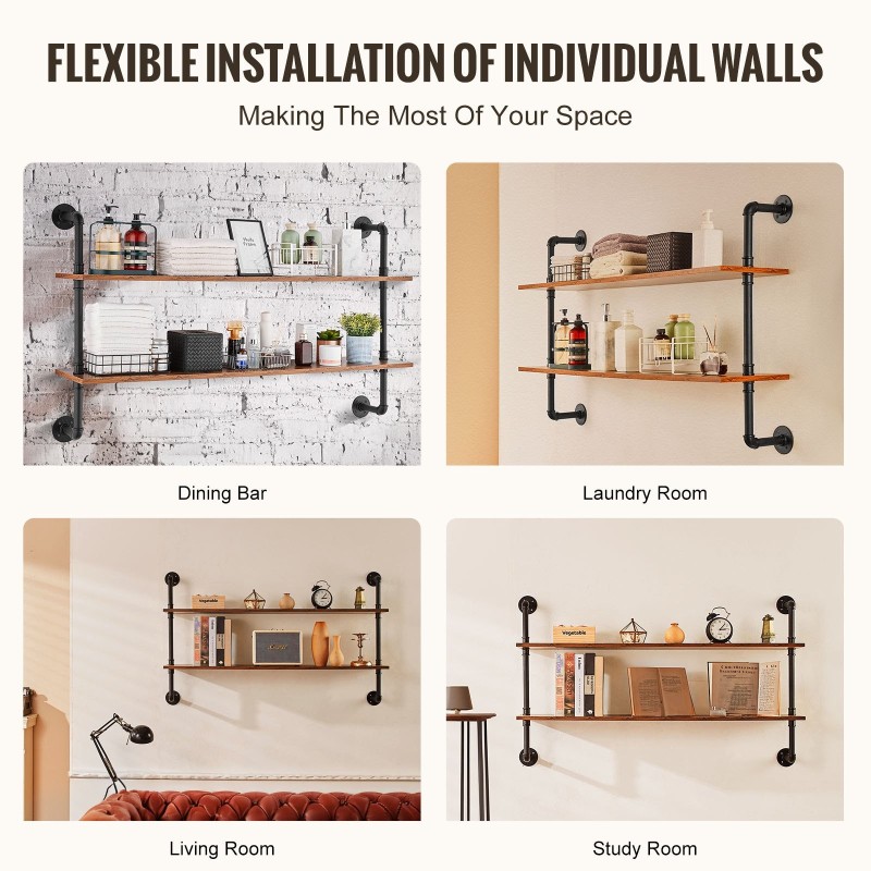 Seinäkiinnitteinen putkihylly kahdella tasolla P2-levy 1220 millimetriä leveä galvanoitu teräsputki musta